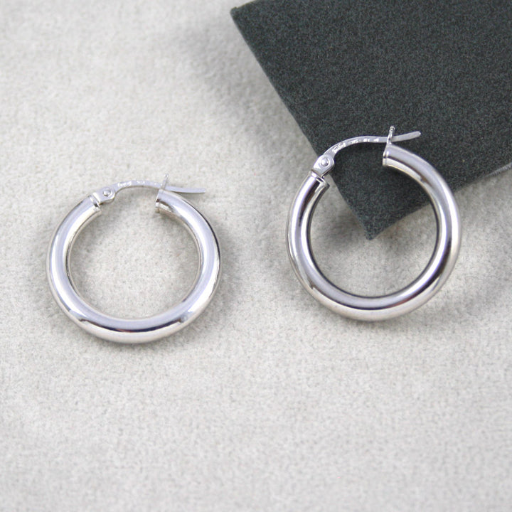 White Gold Round Hoop Earrings