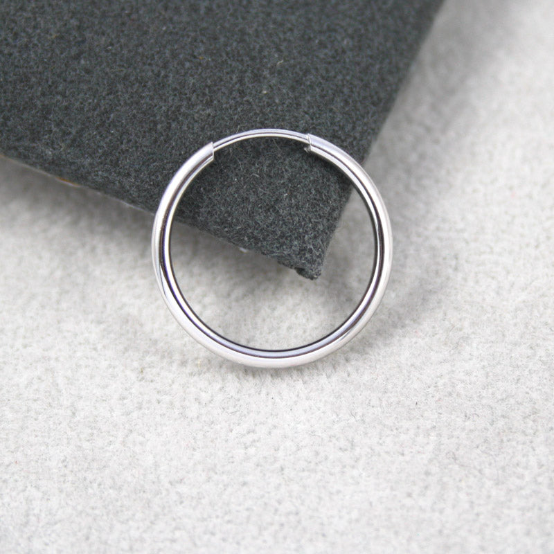 9ct White Gold 14 mm Sleeper Hoop Earrings Tube Fitting