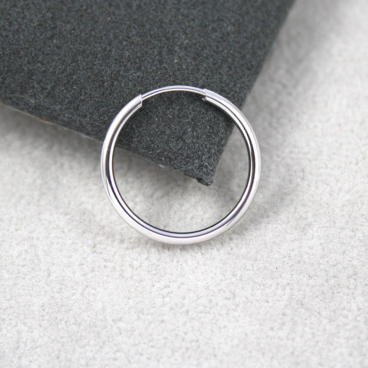 9ct White Gold 14 mm Sleeper Hoop Earrings Tube Fitting
