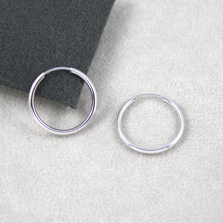 9ct White Gold 14 mm Sleeper Hoop Earrings Tube Fitting