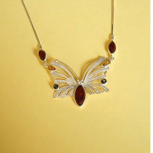 Three-Colour Amber Butterfly Necklace