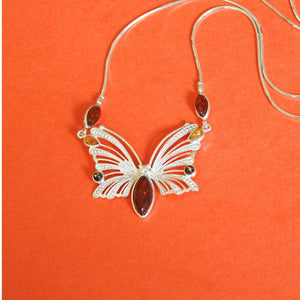 Three-Colour Amber Butterfly Necklace