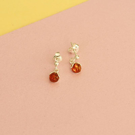 silver amber ladybird drop earrings | Carathea