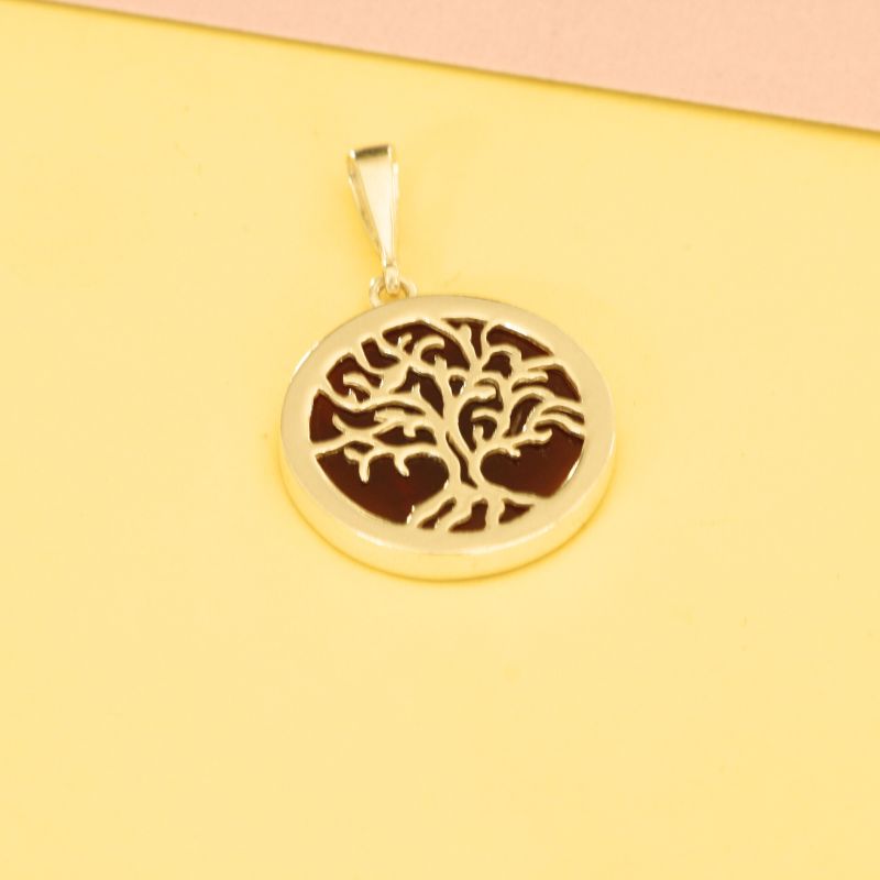 Silver Cognac Amber Tree of Life Pendant