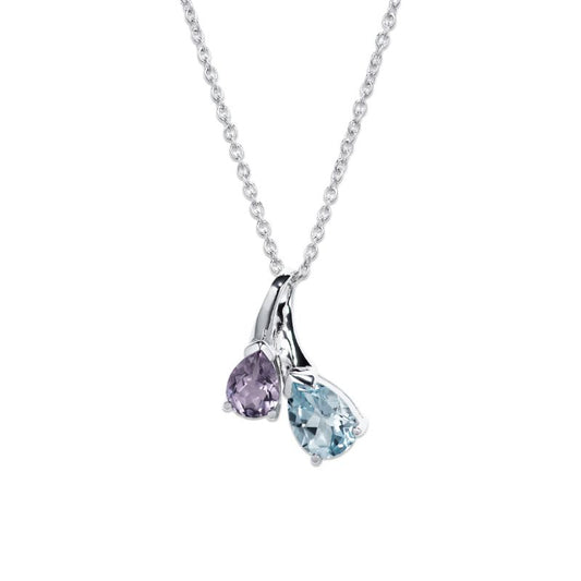 Silver amethyst & Blue topaz teardrop pendant - Carathea