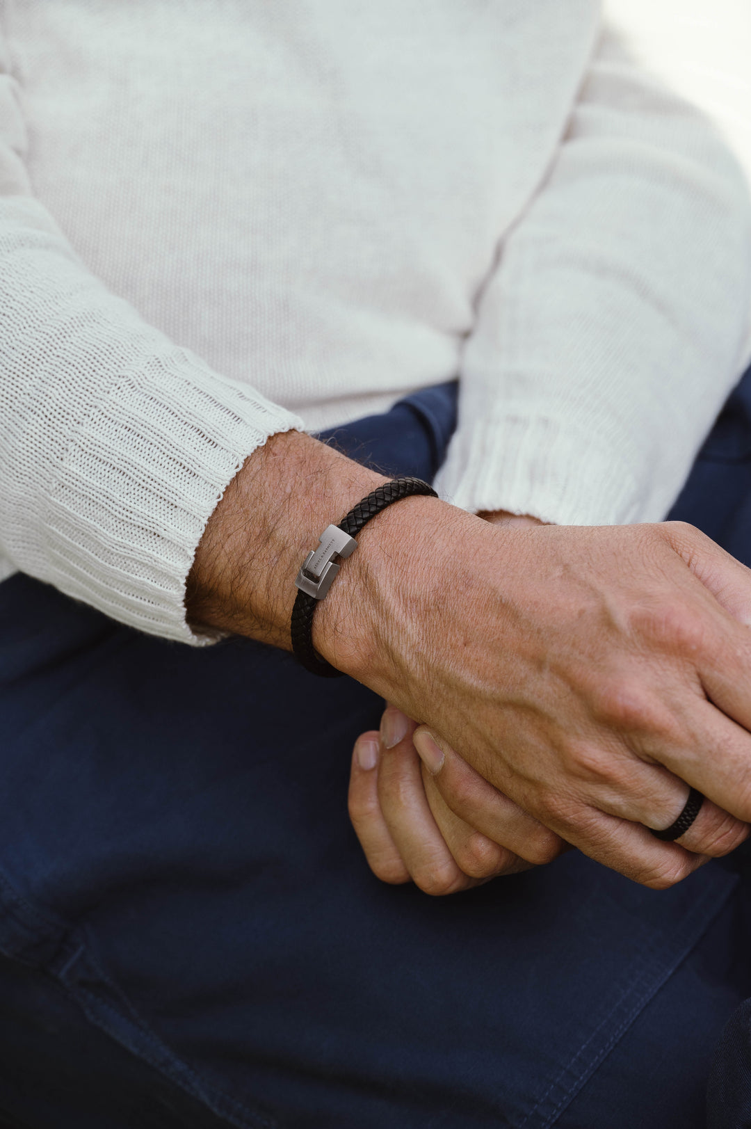 Steel & Barnett "Archie" Bracelet in Black Leather and Steel