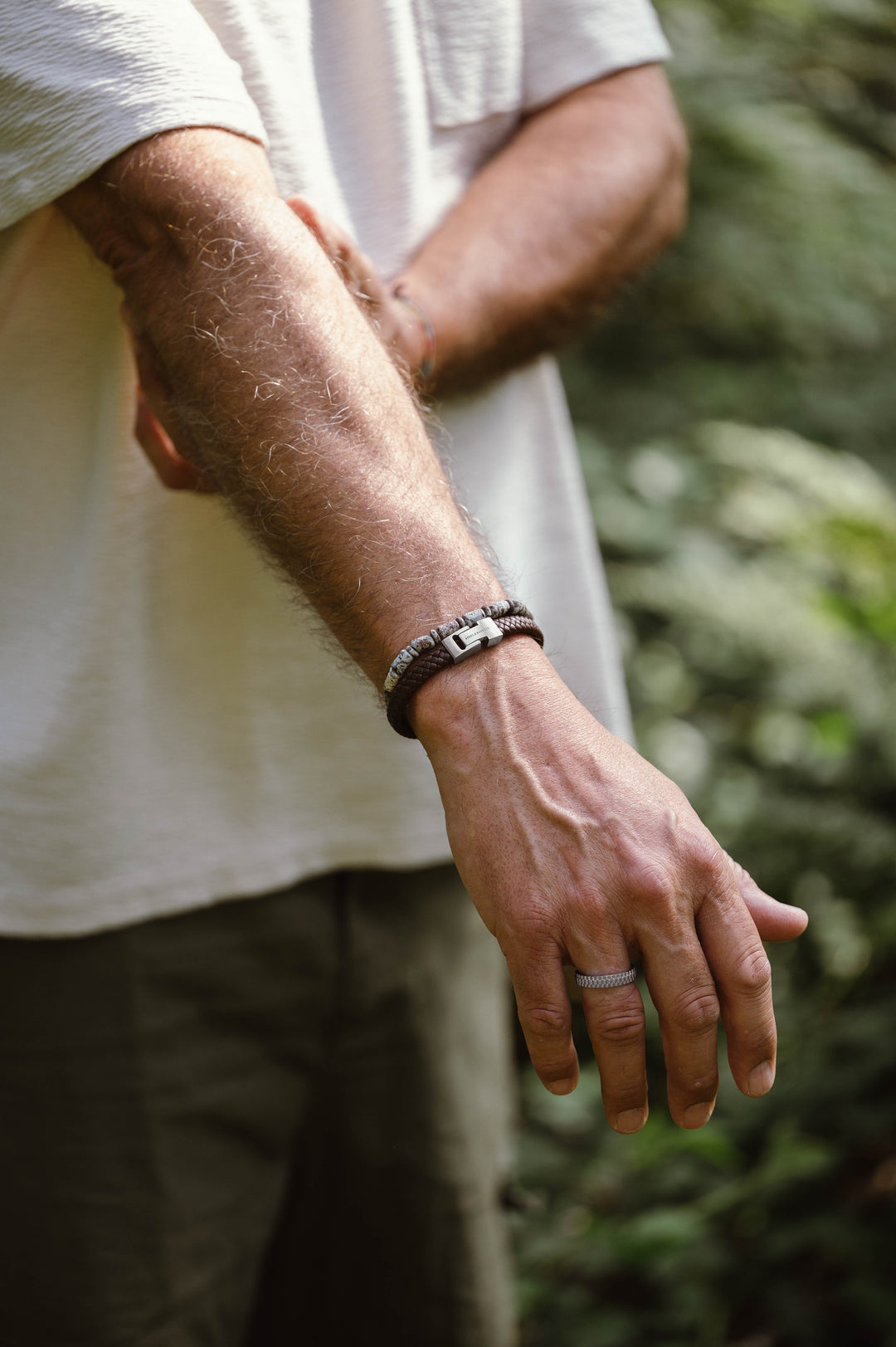 Steel & Barnett "Archie" Bracelet in Brown Leather and Steel