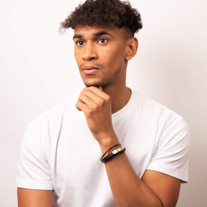 Fred Bennett Black Leather Multi-Strand Bracelet with ID Plate Men's Bracelets - Carathea & Jools