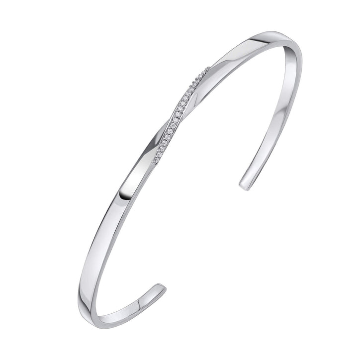 Silver Open Twist Bangle with Cubic Zirconia's