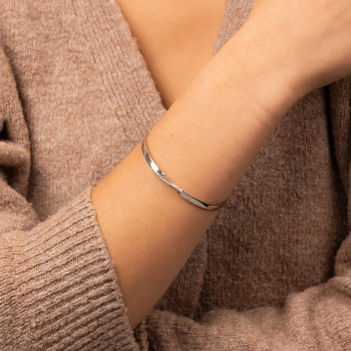 Silver Open Twist Bangle with Cubic Zirconia's