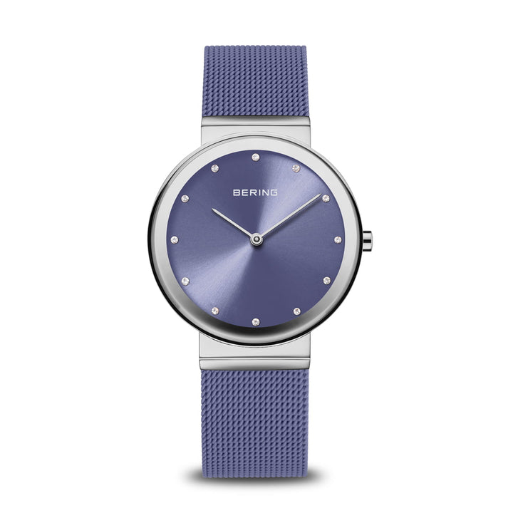 Lavender blue ladies watch with Swarovski crystal hour markers.