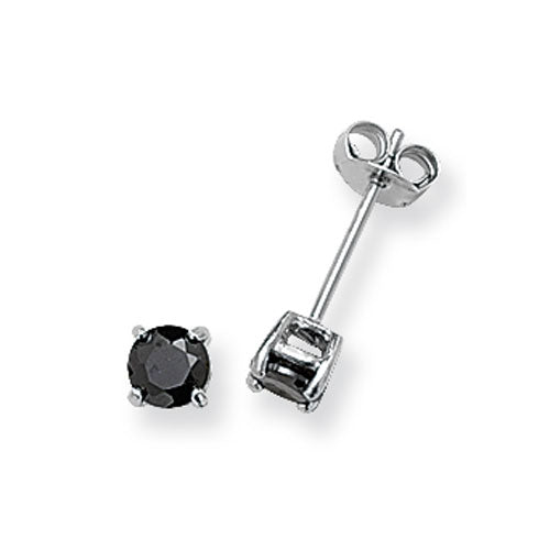 Silver 4mm Black CZ Stud Earrings