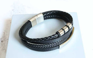 steel and leather multi-strand bracelet for men - Carathea jewellers