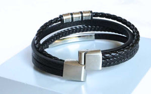 steel and leather multi-strand bracelet for men - Carathea jewellers