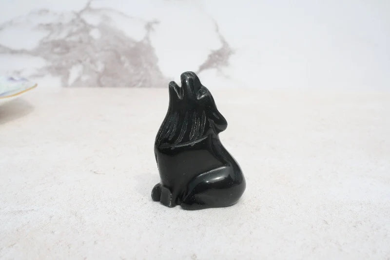 black obsidian carved wolf crystal - Carathea