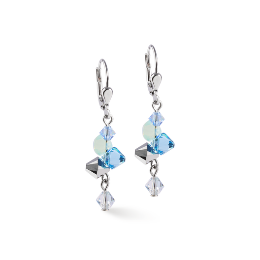 ladies blue crystal and pearl drop earrings | Carathea 