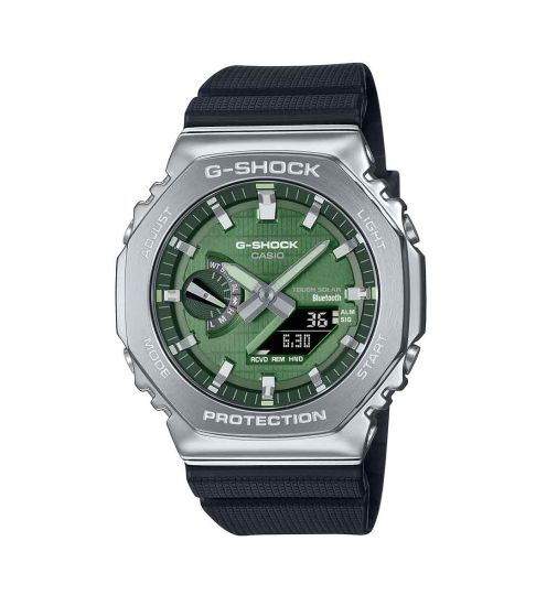 Men's octagonal Casio watch in black, silver and green - Carathea jewellers