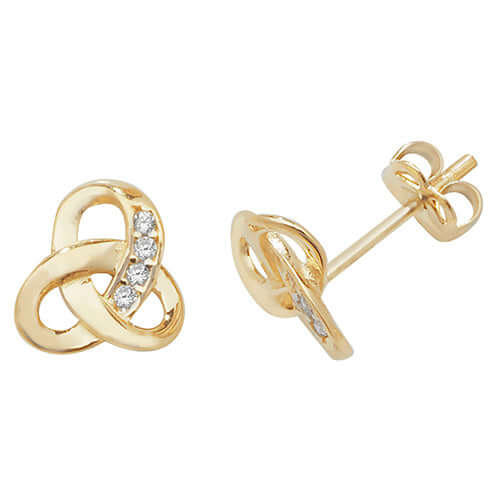 Gold Celtic Stud Earrings with Cubic Zirconia