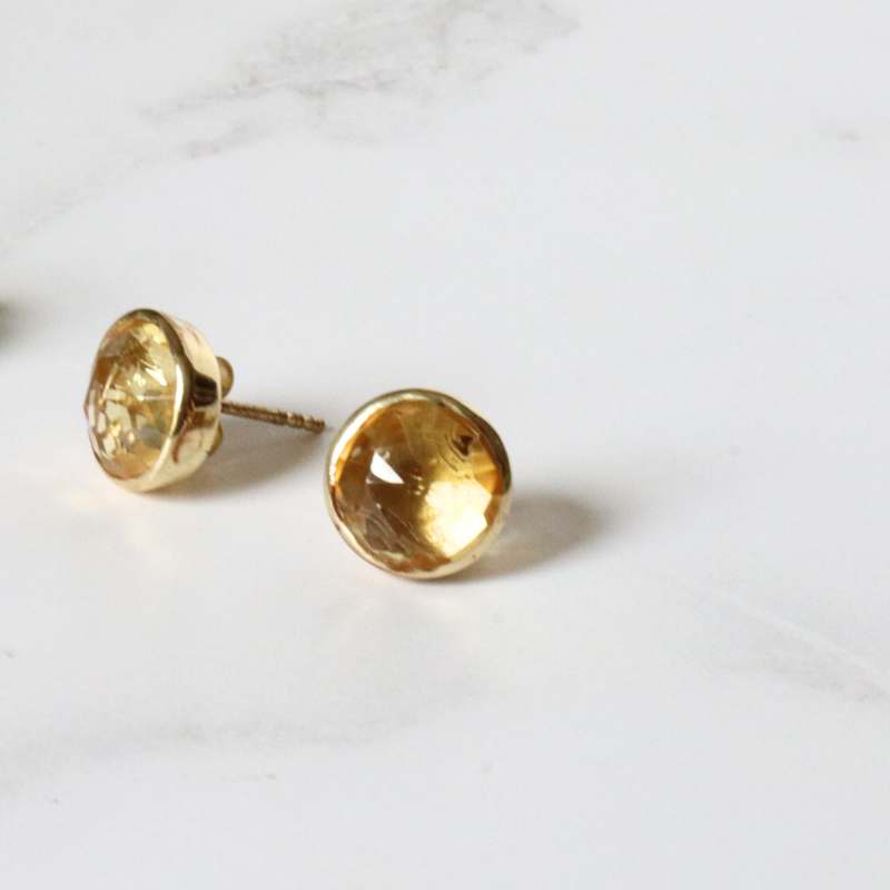 Gold Plated Silver Stud Earrings with Faceted Citrine