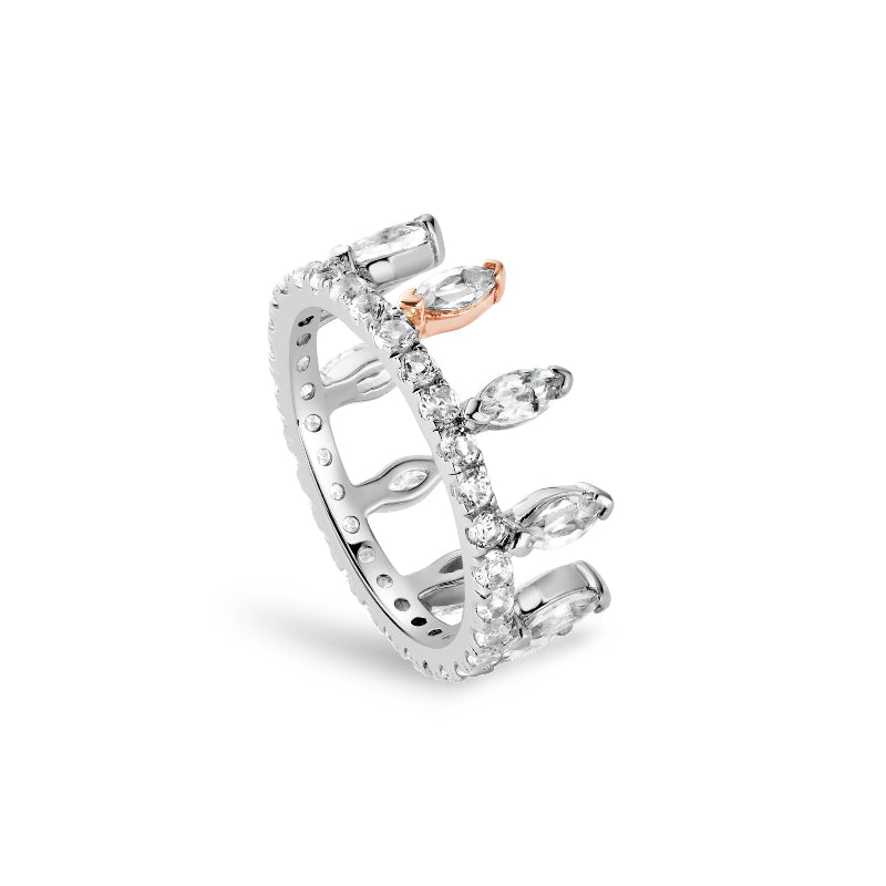 Clogau silver and white topaz crown ring -Carathea jewellers