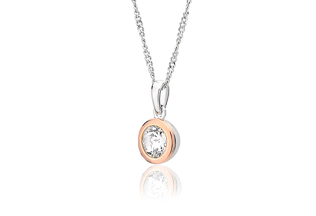 Silver round pendant with rare Welsh Gold and white topaz gemstone | Carathea Jewellery