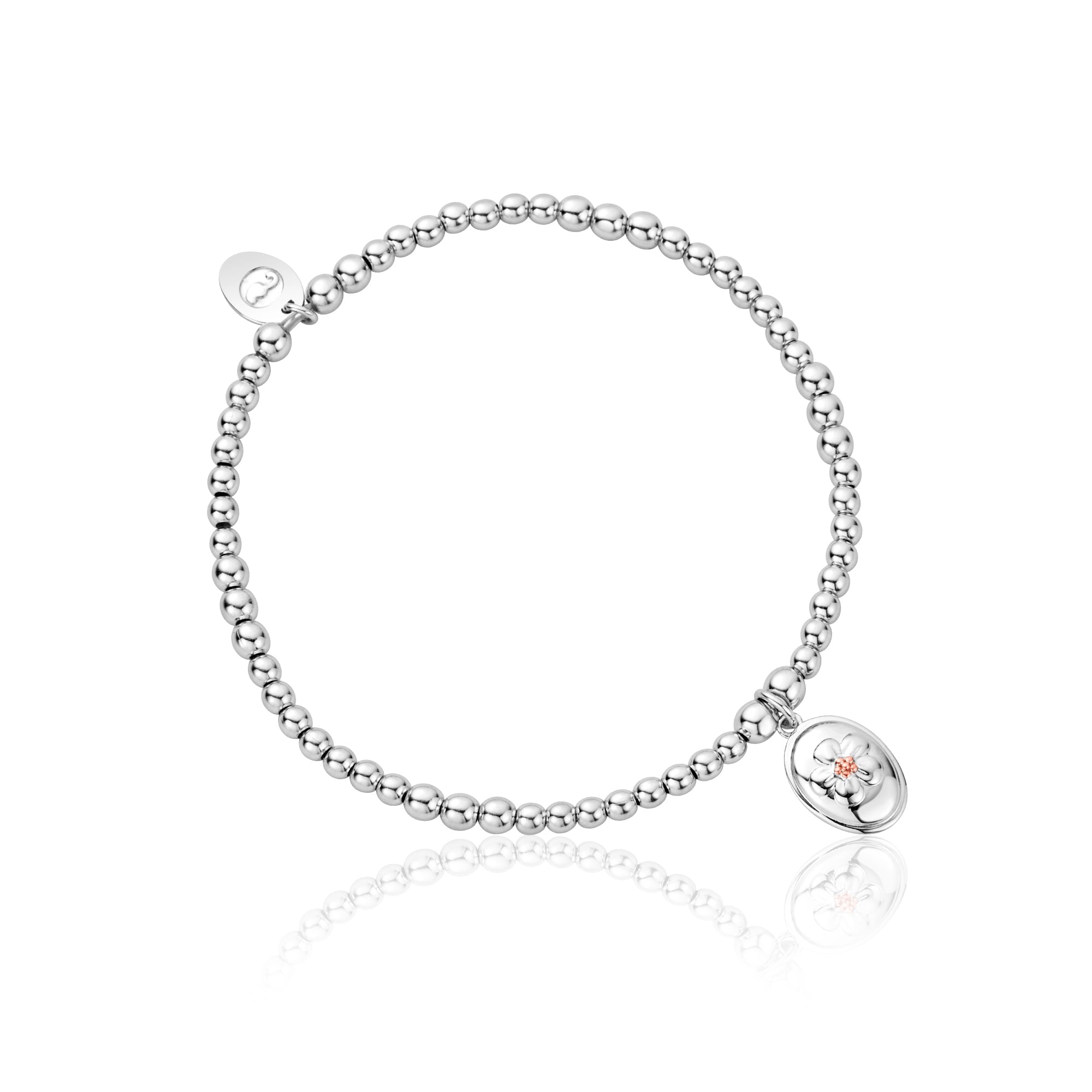 Clogau Gold silver and rose gold beaded bracelet with forget me not flower charm Carathea jewellers