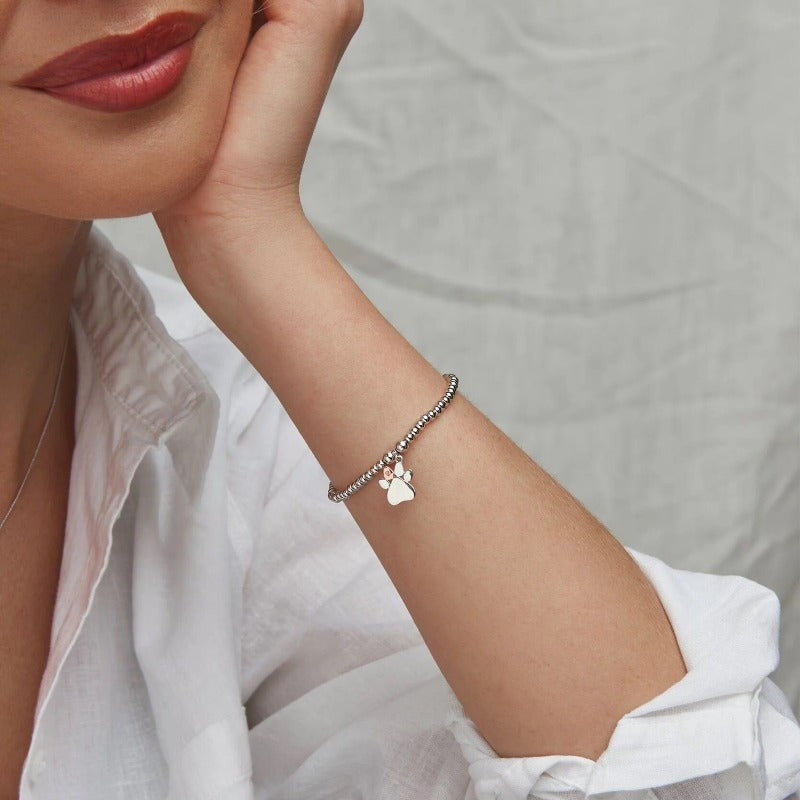 silver and Welsh gold affinity bracelet with paw print charm  | Carathea