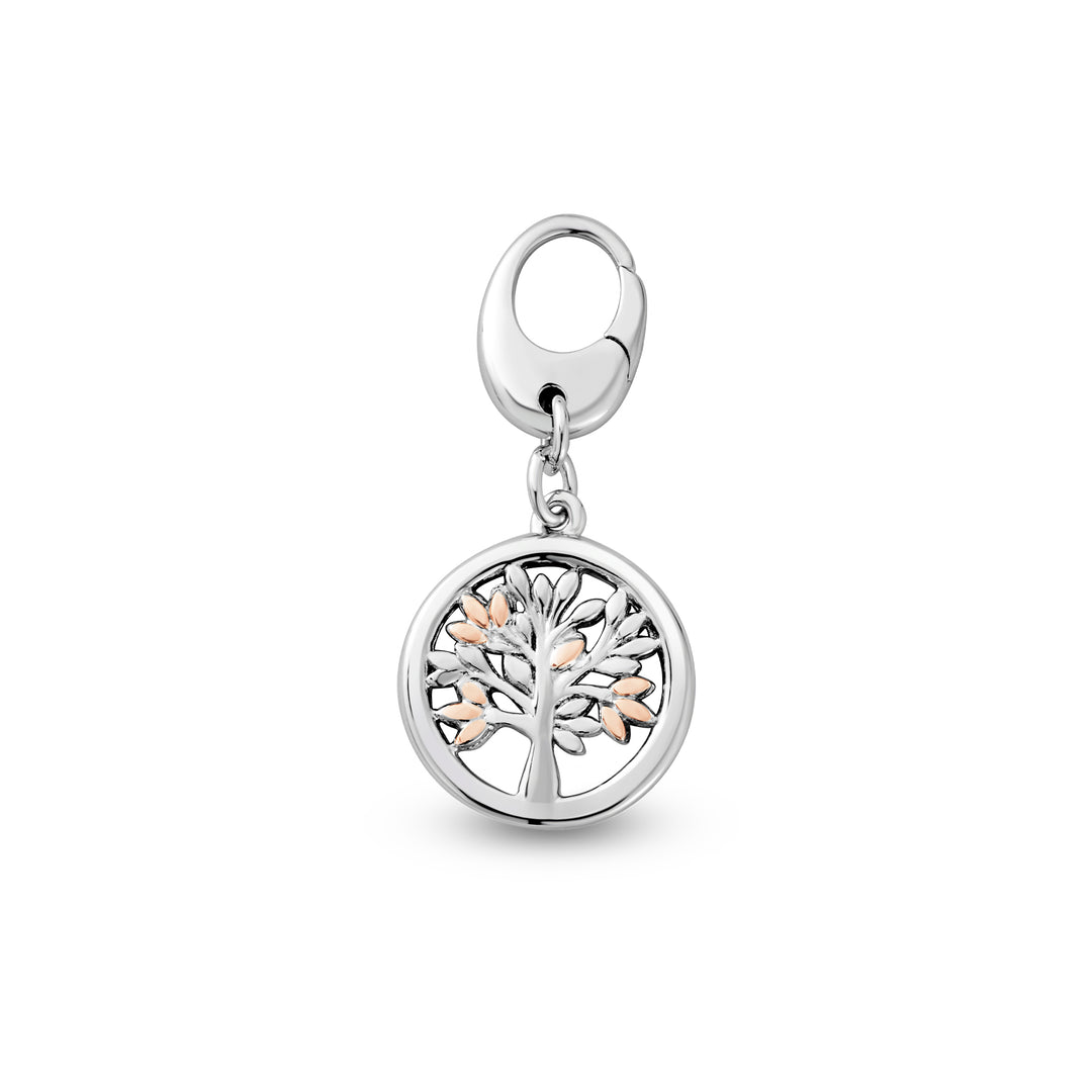 Silver and Rose Gold Tree of Life circular charm - Carathea jewellers