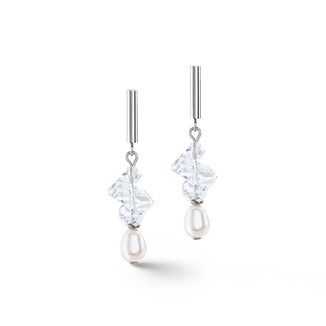ladies crystal and pearl drop earrings | Carathea jewellers