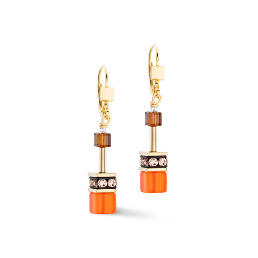 Coeur de Lion GeoCube® Drop Earrings in Gold, Orange & Brown 2838/20-0211