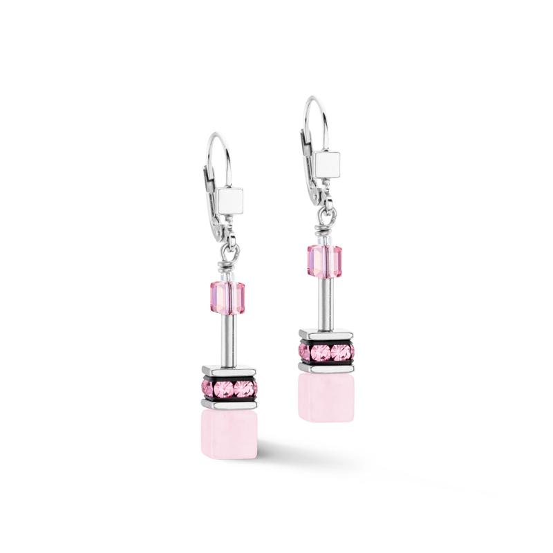 Coeur de Lion GeoCube® Rose Quartz drop earrings - Carathea 