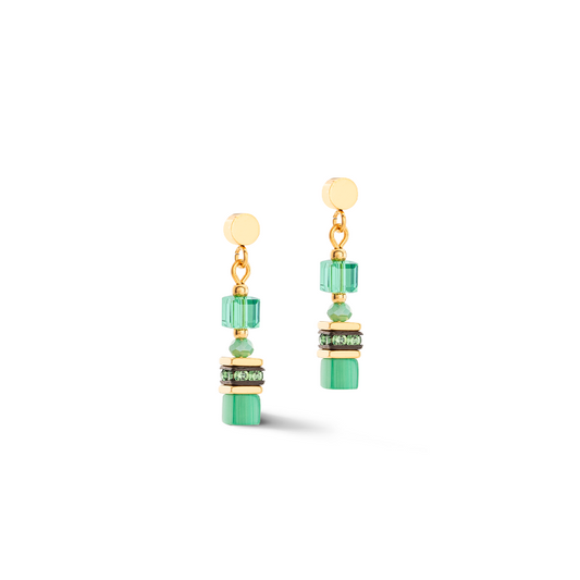 GeoCube earrings in green and gold - Carathea jewellers