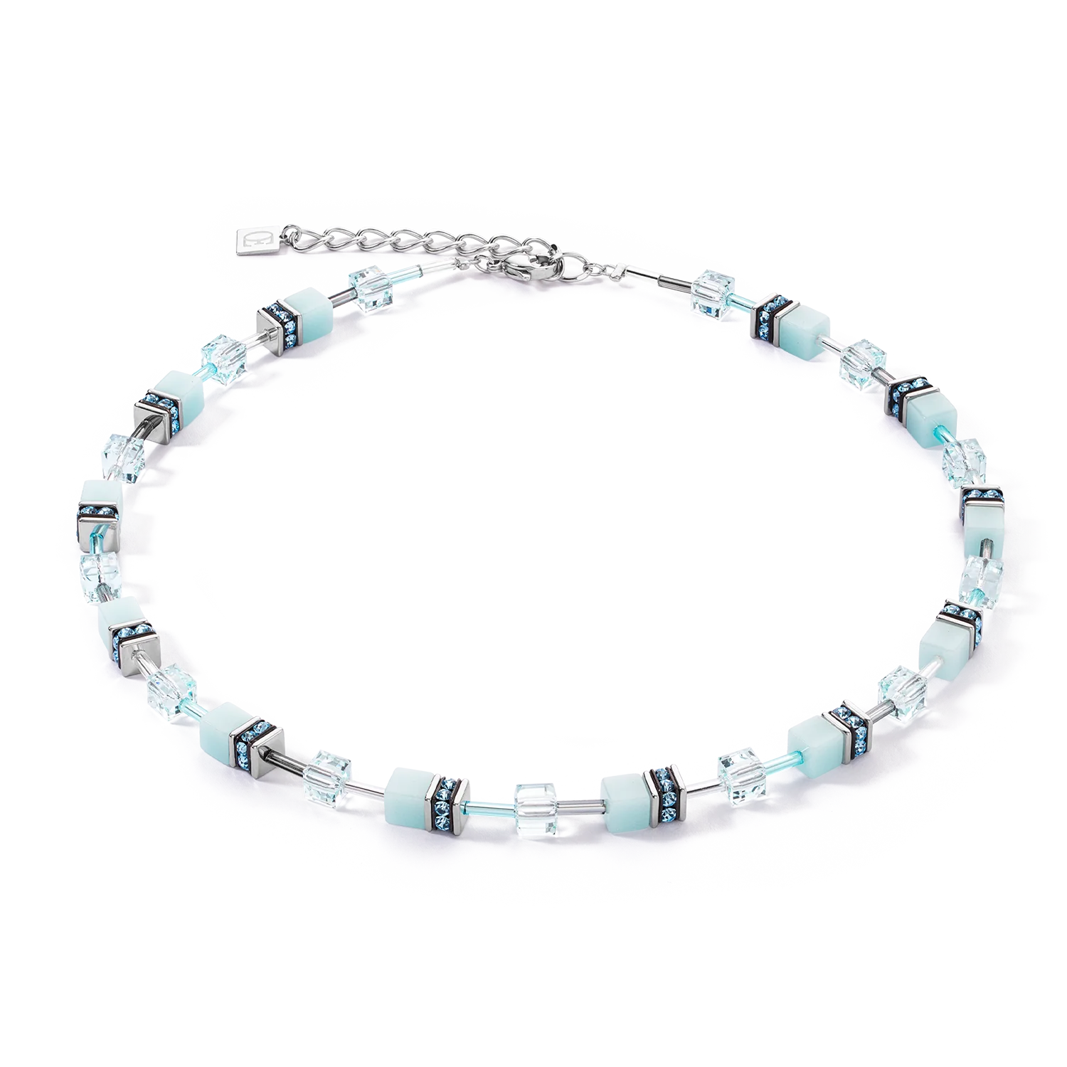 Coeur de Lion Geo Cube Light Aqua Blue Necklace 4020/10-2020