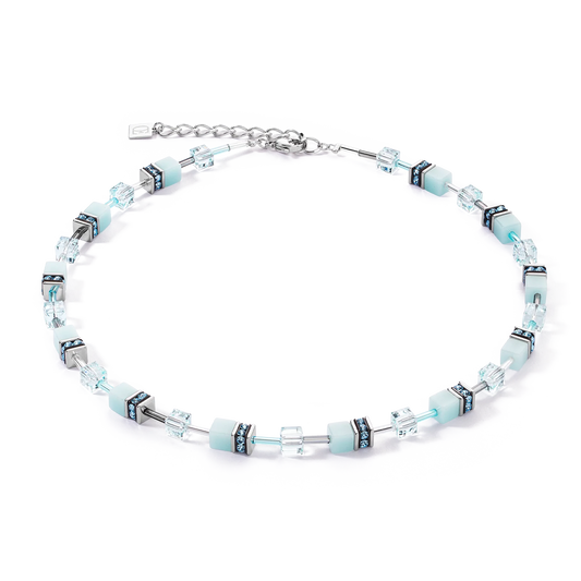 Coeur de Lion Geo Cube Light Aqua Blue Necklace 4020/10-2020