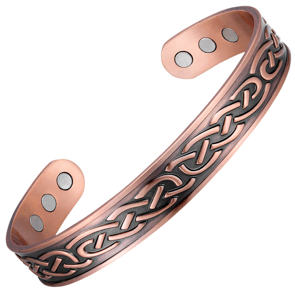 Copper Magnetic Bangle with Celtic Pattern and Six Magnets
