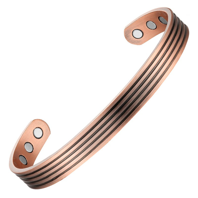 copper grooved bangle with six magnets - Carathea
