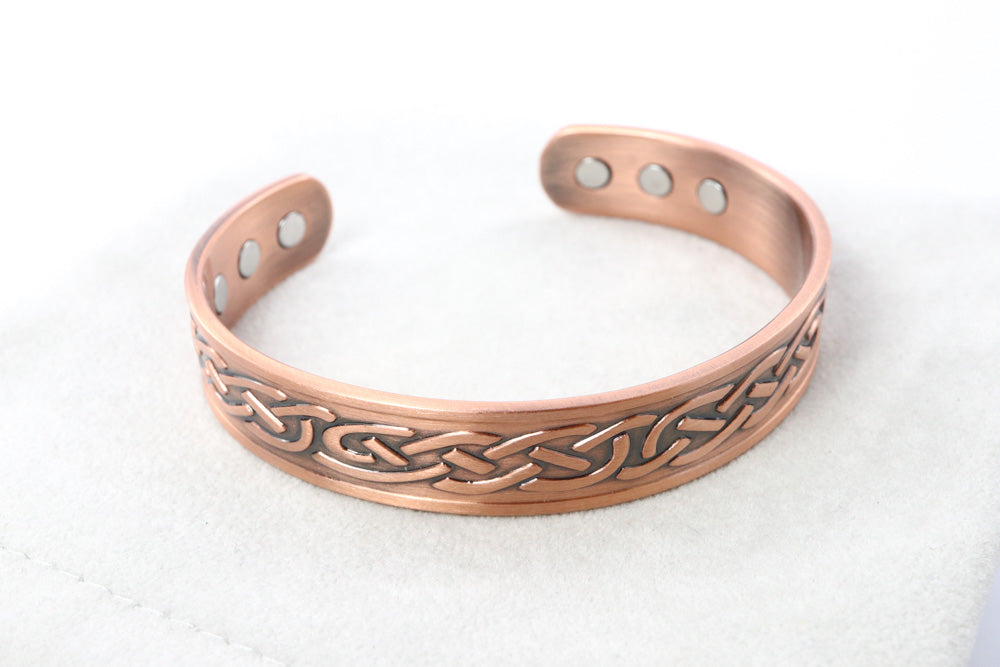 Copper Magnetic Bangle with Celtic Pattern and Six Magnets