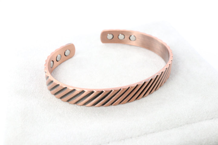 Copper Magnetic Bangle with Diagonal Grooves