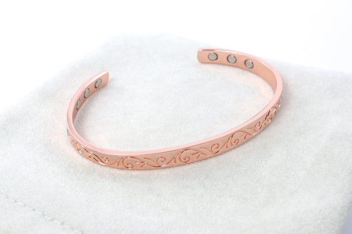 Magnetic Copper Magnetic Bangle with Vine Leaf Design