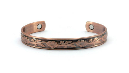 Copper Magnetic Bangle with Six Magnets - Flower Design