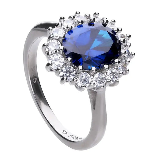 Diamonfire Blue Oval Ring with Zirconia Surround