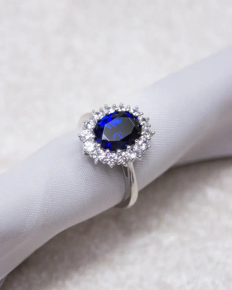 Diamonfire Blue Oval Ring with Zirconia Surround