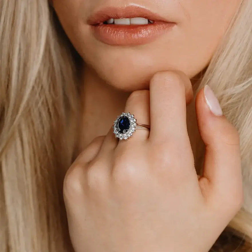 Diamonfire Blue Oval Ring with Zirconia Surround