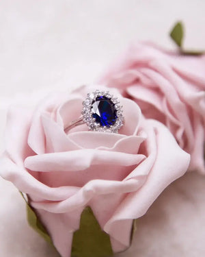 Diamonfire Blue Oval Ring with Zirconia Surround