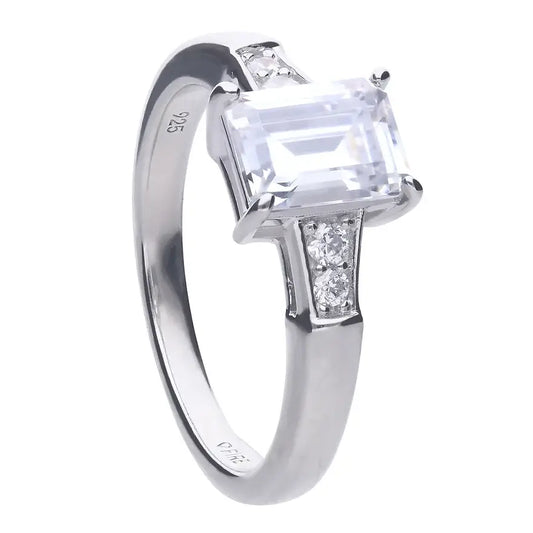 silver and zirconia emerald cut ring - Carathea jewellers