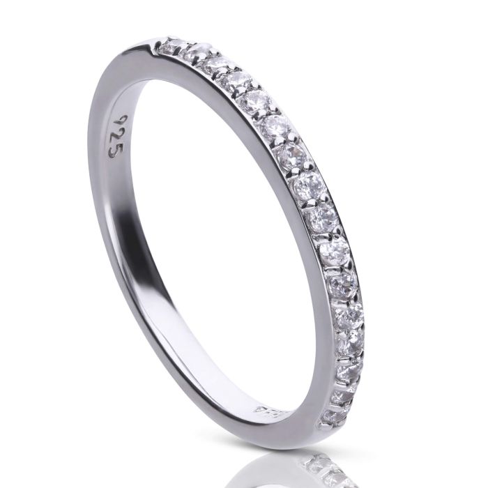 Zirconia half-eternity ring in sterling silver.