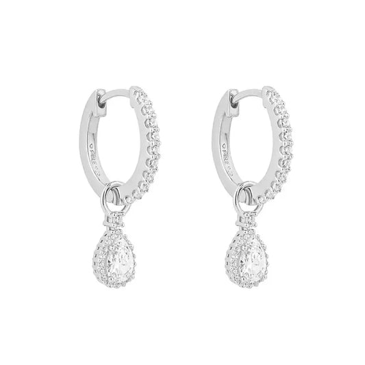 Diamonfire huggie hoop earrings with teardrop charm dangle - Carathea jewellers