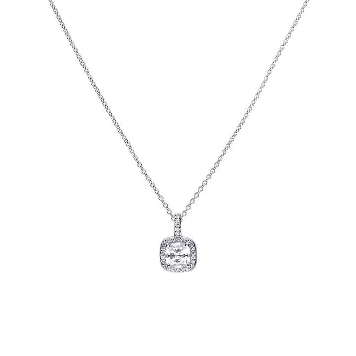Diamonfire Square Pave Solitaire Zirconia Pendant with Halo