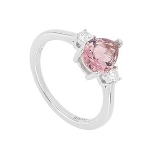 silver trilogy ring with pink and white stones - Carathea