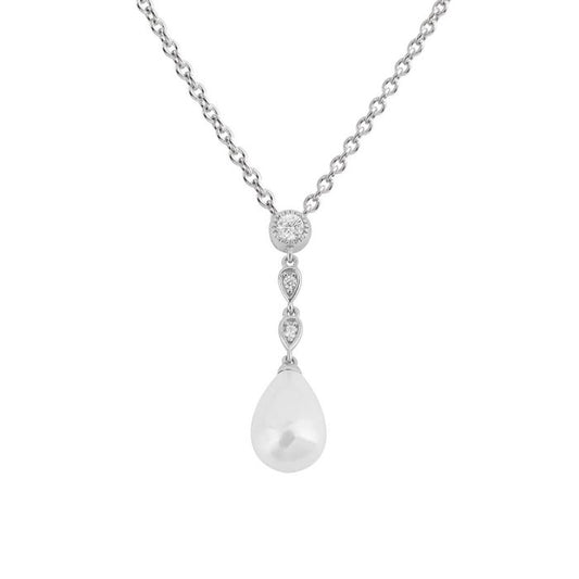 silver shell pearl and zironia drop pendant - Carathea jewellers